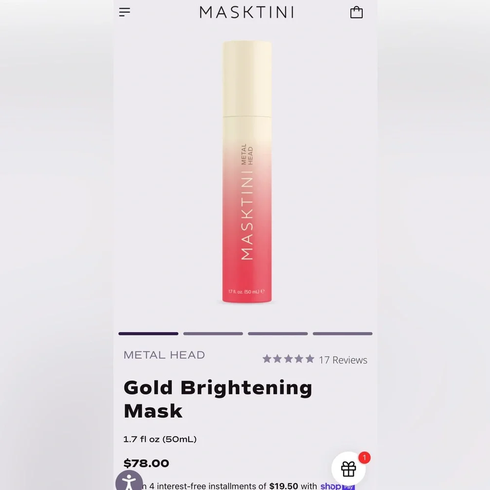 NIB Masktini Metal Head Gold Brightening Mask